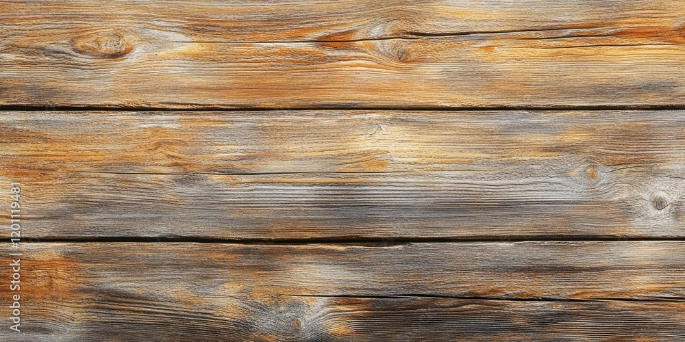 Fototapeta premium Rustic light brown weathered wooden texture with varied grain patterns and warm tones centered in a panoramic layout ideal for backgrounds