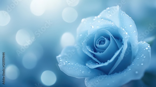 Exquisite blue rose in bloom, a macro photograph of water droplets on vibrant petal