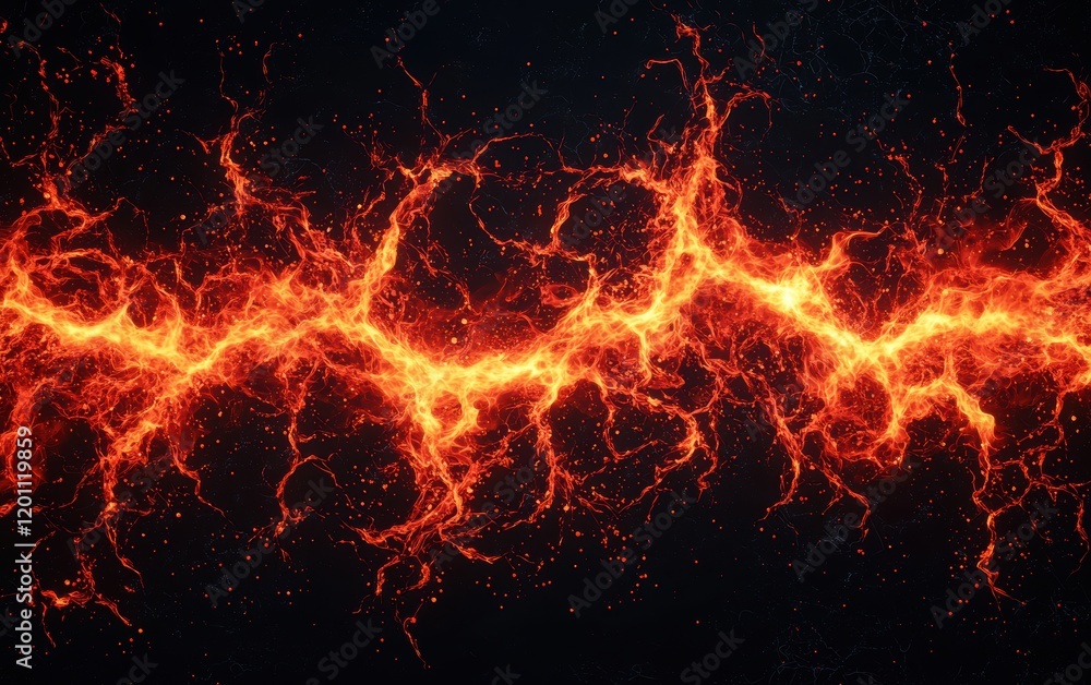 A conceptual digital illustration of a wildfire represented as fiery veins spreading across a black canvas, symbolizing the destructive reach of fire A conceptual digital illustration of a wildfire represented as fiery veins spreading across a black canvas, symbolizing the destructive reach of fire