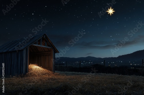 Night of Bethlehem: A Starlit Nativity Scene photo