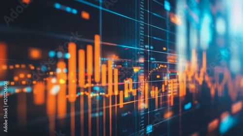 Abstract business Financial charts show a significant increase in profits in the stock market.This is driven by higher interest rates and continued growth. In the innovation world network of financial