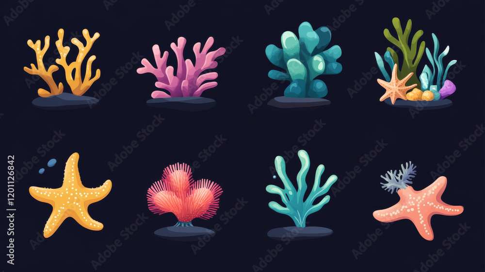 Underwater sea corals, starfish and polyps, vector sketch icons. Summer beach resort, ocean boat trips and travel, hand drawn oceanarium coral reef starfish and aquarium seaweed, sea life symbols Underwater sea corals, starfish and polyps, vector sketch icons. Summer beach resort, ocean boat trips and travel, hand drawn oceanarium coral reef starfish and aquarium seaweed, sea life symbols