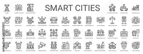 smart cities set icons, collaboration visualization analysis decision-making