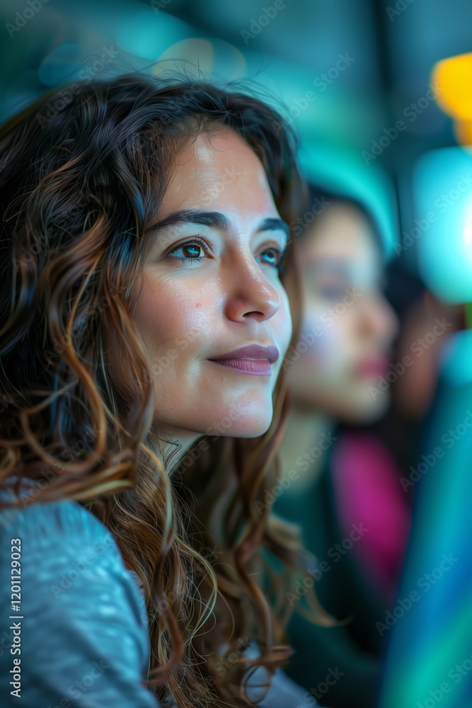Fototapeta premium A contemplative woman gazes thoughtfully, captured in a moment of reflection.