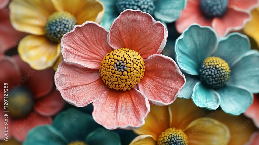 Fototapeta premium Vibrant Arrangement of Colorful Flowers in a Lush Composition