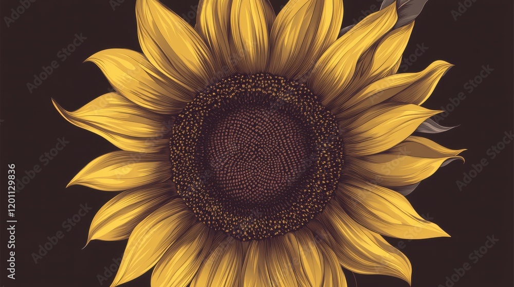 Fototapeta premium Majestic Sunflower Illustration: A Detailed Floral Design