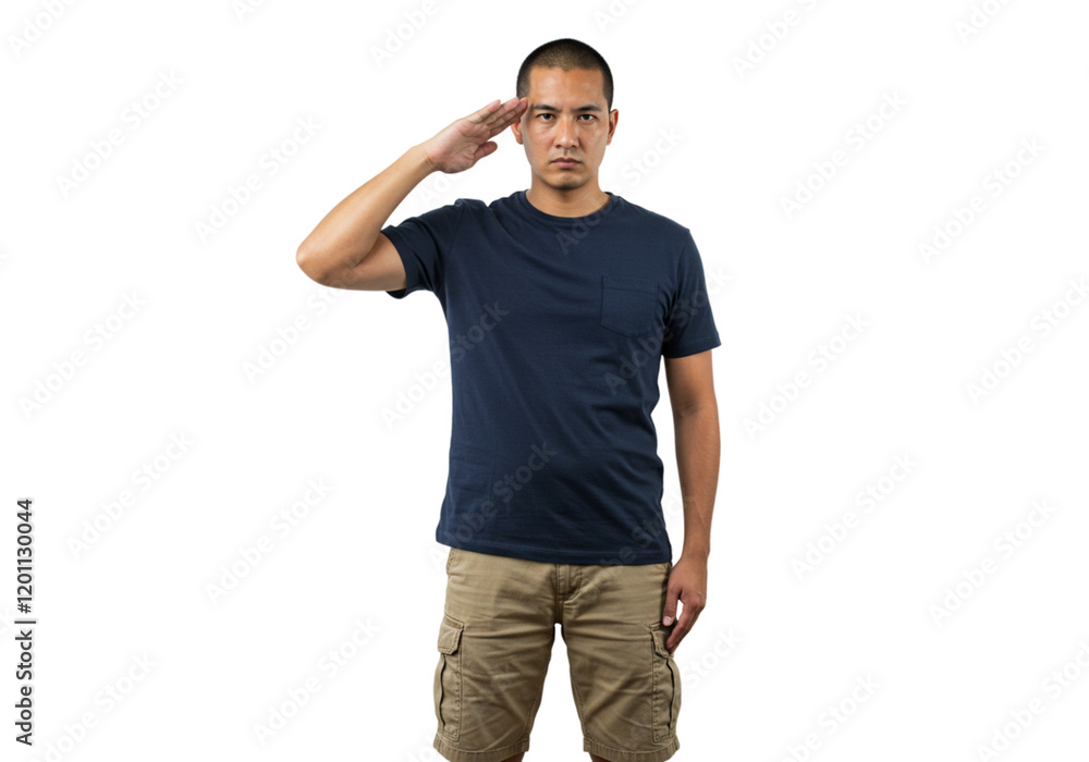 Man Saluting Military Style Portrait Studio Shot Dark Background Male Navy Blue Pose Honor Adult Man Saluting Military Style Portrait Studio Shot Dark Background Male Navy Blue Pose Honor Adult