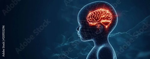 Baby scan imagery with glowing lines with a glowing brain, symbolizing the power of imagination and cognitive development