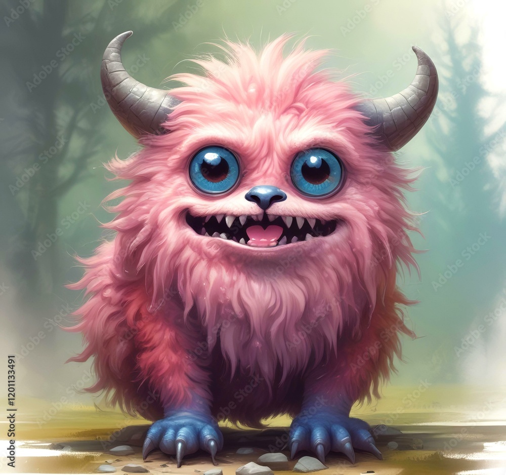Fototapeta premium Illustration of fluffy and cute small monster.