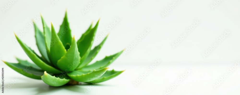 Succulent aloe vera leaf, pristine white backdrop, fresh, spa Succulent aloe vera leaf, pristine white backdrop, fresh, spa