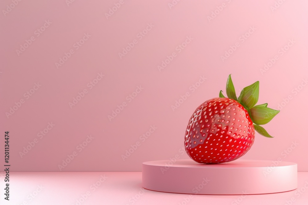 Fresh Red Strawberry on Pink Background with Minimalist Display Fresh Red Strawberry on Pink Background with Minimalist Display