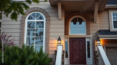 Elegant Home Exterior at Dusk: Captivating Architectural Design and Landscaping