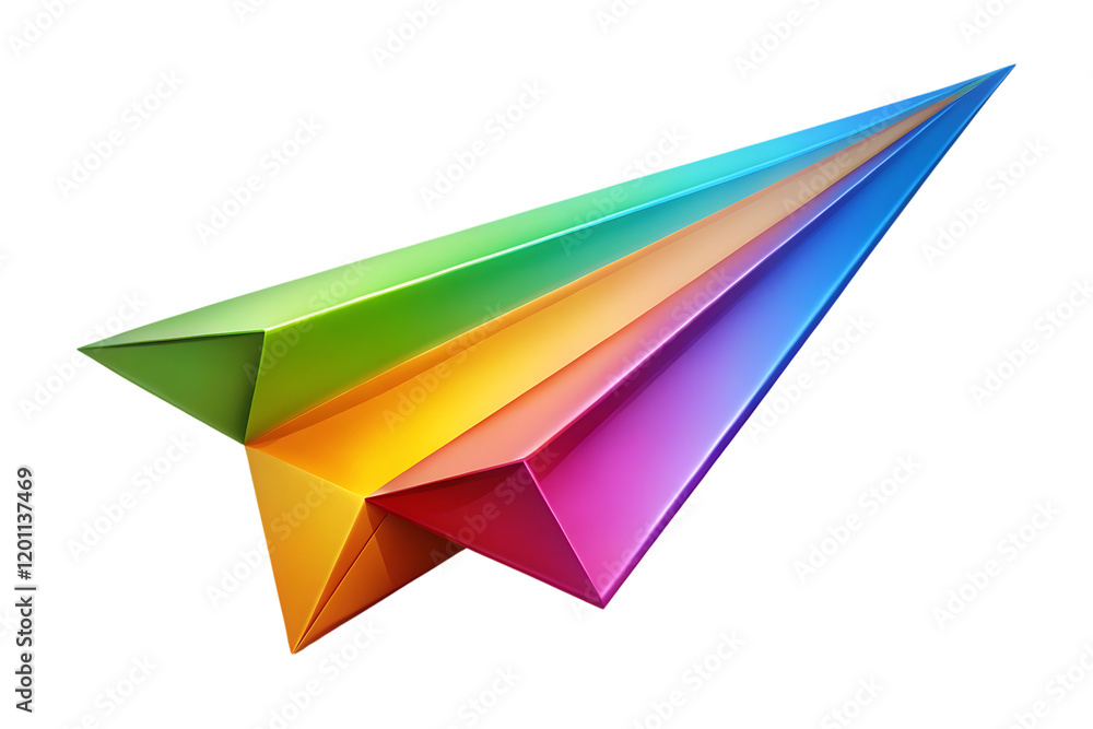Colorful paper airplane with a rainbow design. Isolated, on transparent background. PNG Colorful paper airplane with a rainbow design. Isolated, on transparent background. PNG