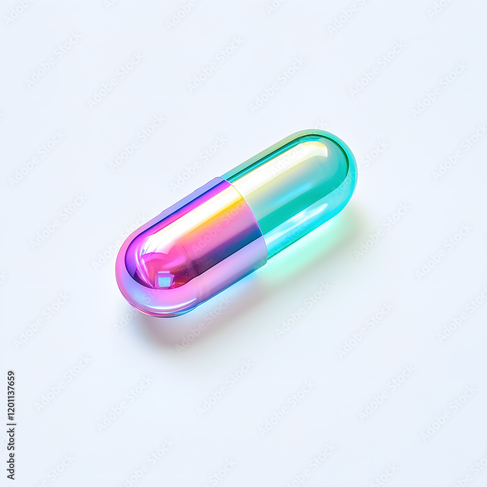 Iridescent pill capsule, isolated on white background Iridescent pill capsule, isolated on white background