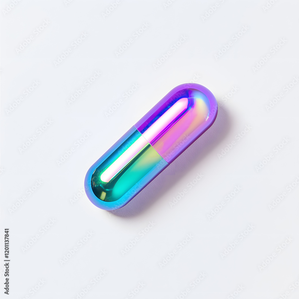 Iridescent pill capsule, isolated on white background Iridescent pill capsule, isolated on white background