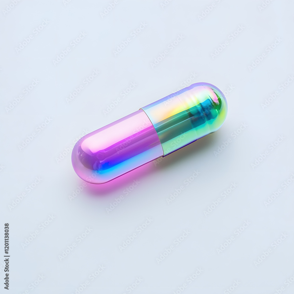 Iridescent pill capsule, isolated on white background Iridescent pill capsule, isolated on white background