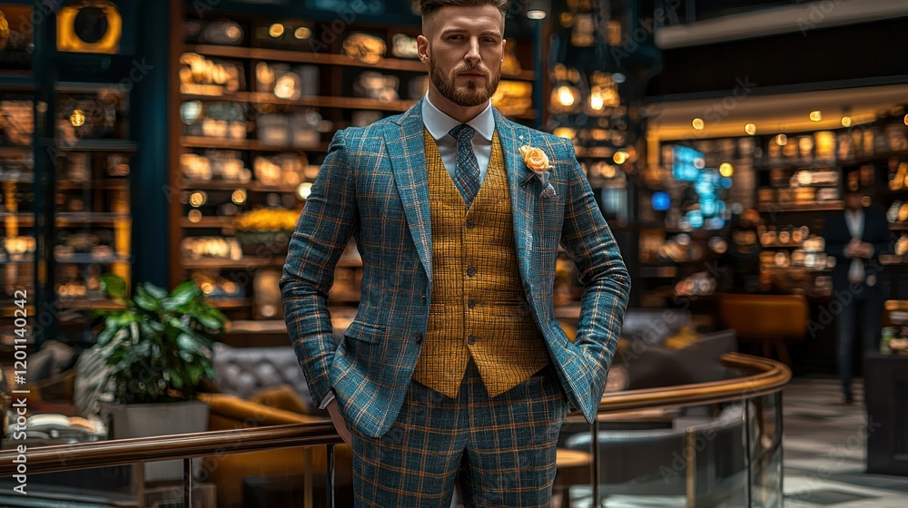 Stylish man, suit, mall, shop background, fashion Stylish man, suit, mall, shop background, fashion