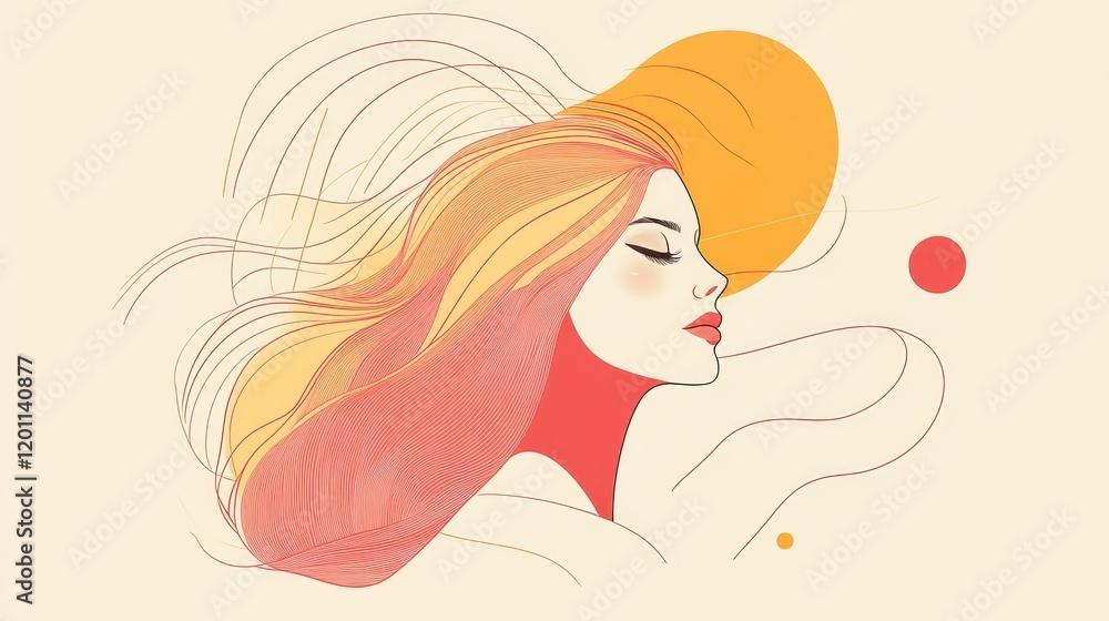 Woman with wavy hair and geometric shapes. Woman with wavy hair and geometric shapes.