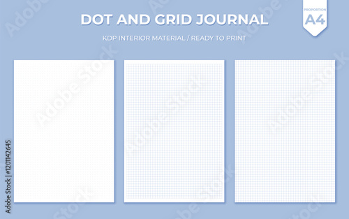Dot and grid journals KDP interior material. Proportions for format A4. Education. Vector illustration