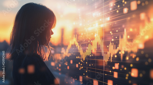 Abstract business Financial charts show a significant increase in profits in the stock market.This is driven by higher interest rates and continued growth. In the innovation world network of financial photo