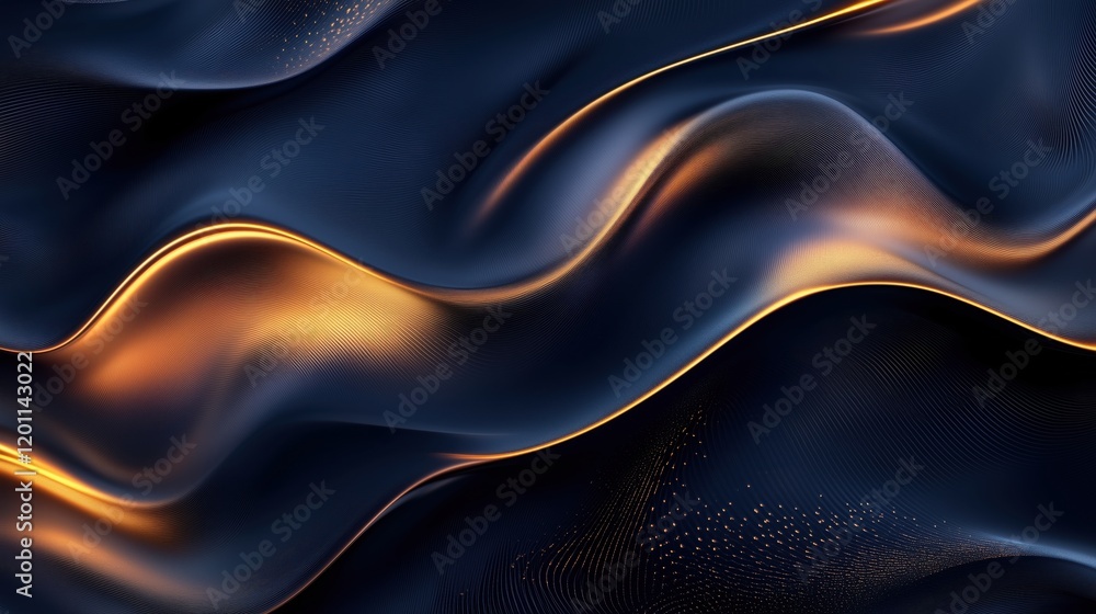Abstract background with flowing golden lines on a dark wavy surface, creating a luxurious and elegant design Abstract background with flowing golden lines on a dark wavy surface, creating a luxurious and elegant design