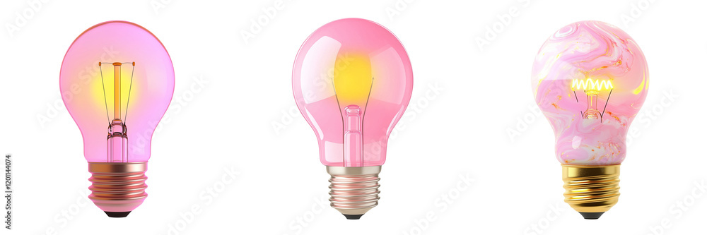 set of a pink light bulb isolated on a transparent background set of a pink light bulb isolated on a transparent background