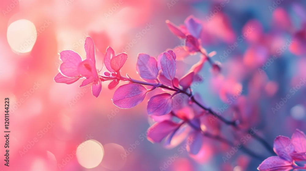 Colorful spring leaves reflect soft sunlight in a vibrant outdoor setting during early morning hours Colorful spring leaves reflect soft sunlight in a vibrant outdoor setting during early morning hours
