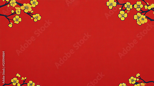 Chinese new year red background with  golden flowers design for traditional festival  photo