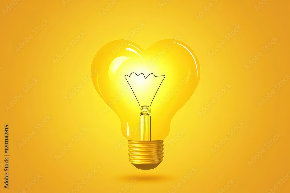 A flat design illustration of a yellow lightbulb with a filament in the shape of a heart, symbolizing passion and ideas. A flat design illustration of a yellow lightbulb with a filament in the shape of a heart, symbolizing passion and ideas.