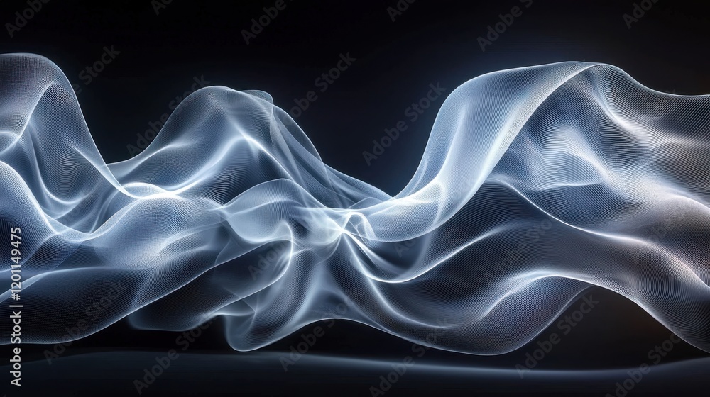 Dynamic flowing abstract white fluid lines on dark background Dynamic flowing abstract white fluid lines on dark background
