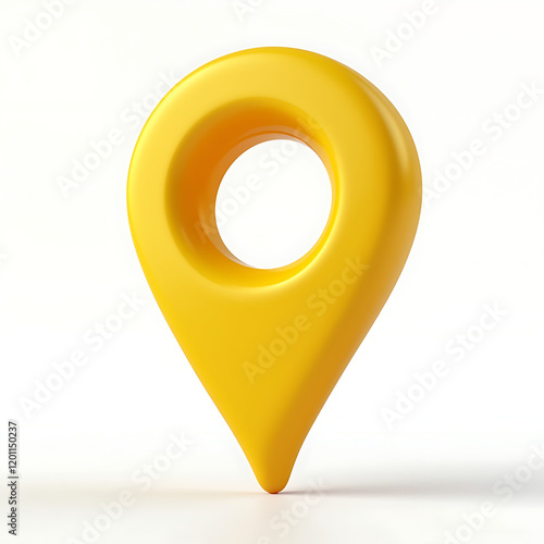 Yellow 3D map pin icon, isolated on white. Represents location, navigation, and place markers. Suitable for maps, GPS applications, and travel-related designs. Simple, recognizable shape.

