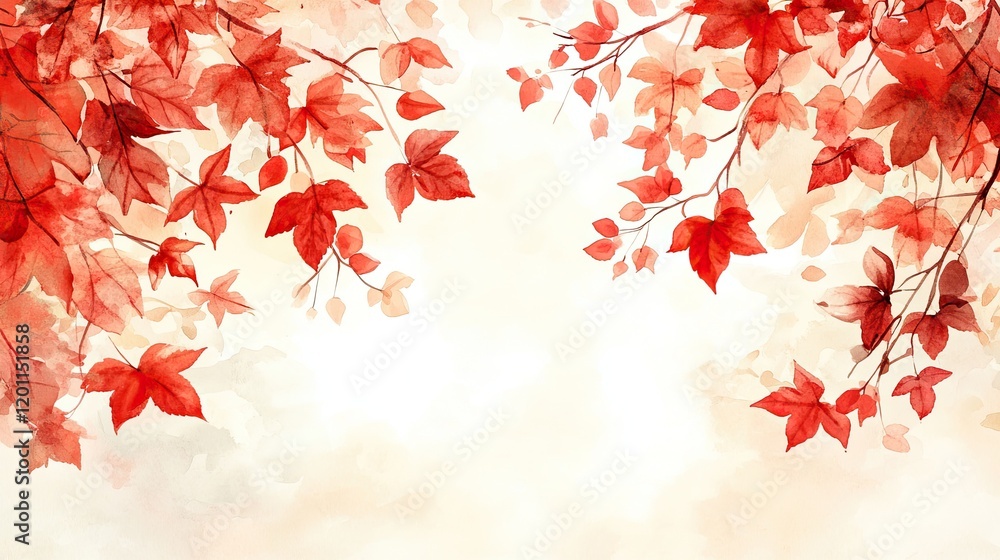 Autumn watercolor background with red leaves and blank space - Autumn watercolor background with red leaves and blank space -