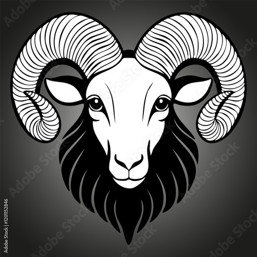 Dynamic Black and White Ram Head with Detailed Features