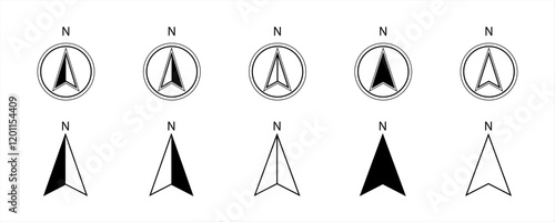arrows north direction arrow icon or map N sign navigation GPS symbol stock illustration. compass icons element, used for App, Web, Print