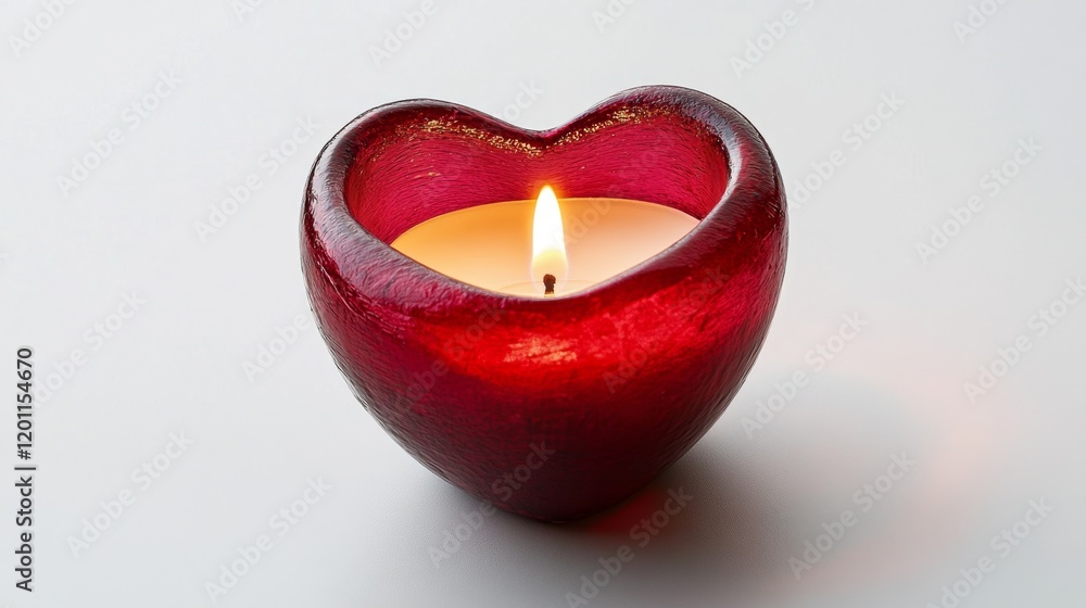 Romantic Red Heart Candle with Flickering Flame on Soft Surface Romantic Red Heart Candle with Flickering Flame on Soft Surface