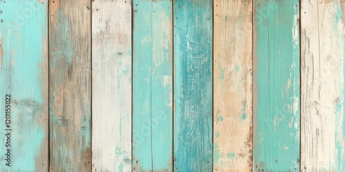 Rustic vintage plank background with turquoise mint, beige, and weathered wood textures featuring scratches and cracked paint perfect for crafts