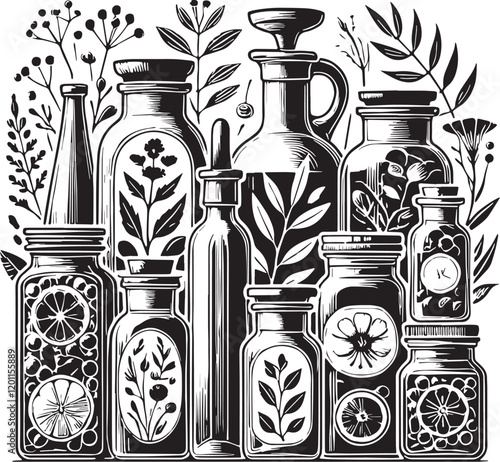 Black Color Glass jars contour Silhouette Vector Illustration, Solid White Background