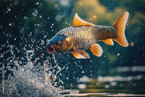 fish jumping from the water with a splash of water in the air, beautiful moment photo of fish jumping from the water with a beautiful splash of water photo