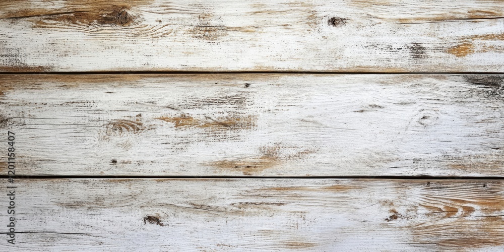 Fototapeta premium Rustic wooden table background in grunge style featuring slightly stained white finish with natural wood grain texture in horizontal layout.