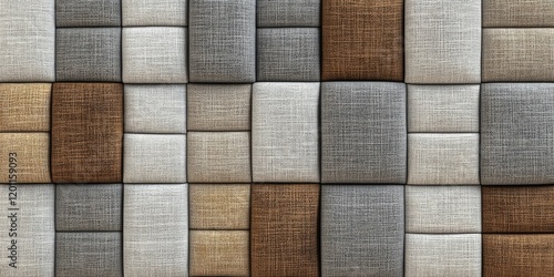 Textured fabric pattern with gray and brown squares arranged in a grid, featuring a mix of light and dark tones in a seamless design photo