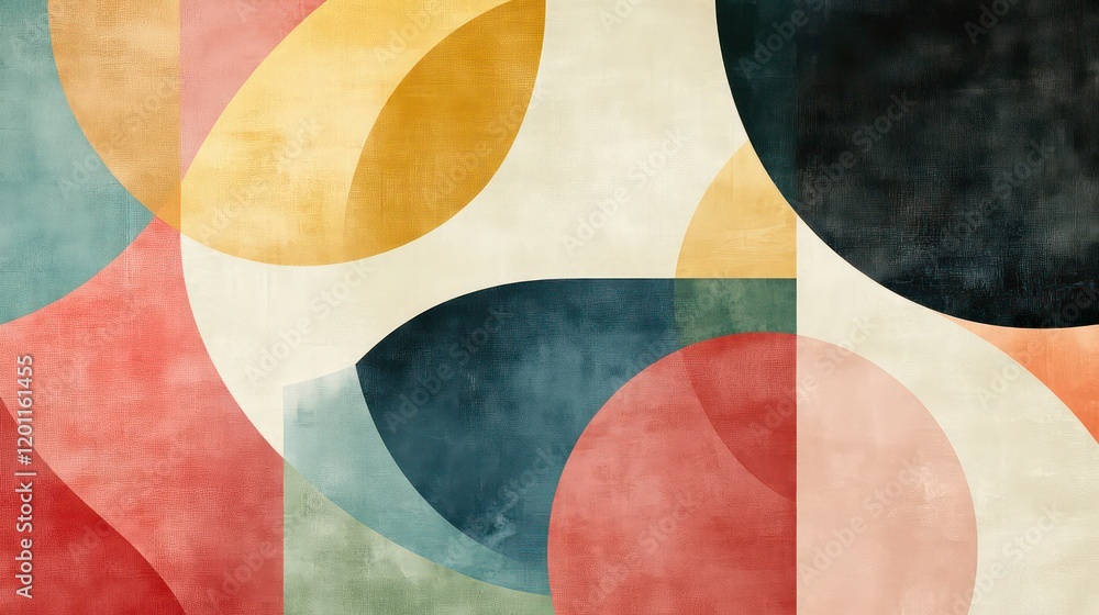 Abstract geometric shapes in muted colors with a textured background. Abstract geometric shapes in muted colors with a textured background.