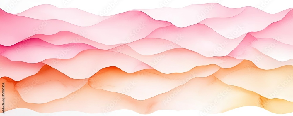 Fototapeta premium Candy watercolor concept. Abstract waves in soft pink and orange hues, perfect for backgrounds and design projects.