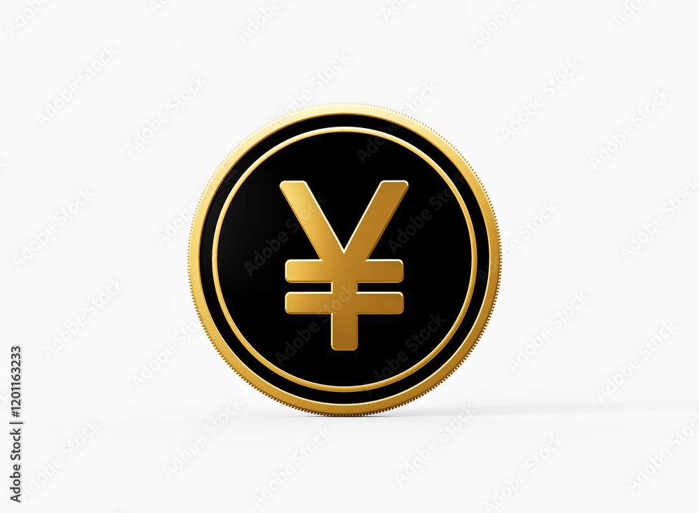 Shiny Golden And Black Rounded Japanese Yen Coin Isolated On White Background 3d Illustration Shiny Golden And Black Rounded Japanese Yen Coin Isolated On White Background 3d Illustration