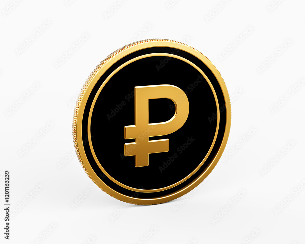 Shiny Golden And Black Rounded Russian Ruble Coin Isolated On White Background 3d Illustration Shiny Golden And Black Rounded Russian Ruble Coin Isolated On White Background 3d Illustration