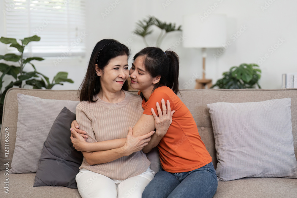 Heartwarming Moment of Mother and Child Embracing on Hug Day in a Cozy Home Setting Heartwarming Moment of Mother and Child Embracing on Hug Day in a Cozy Home Setting