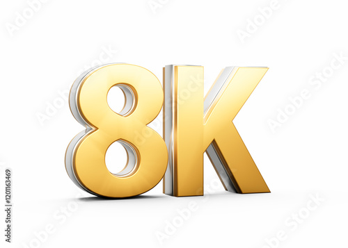 Golden 8K Text With Metallic Gleam Emphasizing Its Milestone Or Resolution Symbolism 3D Illustration