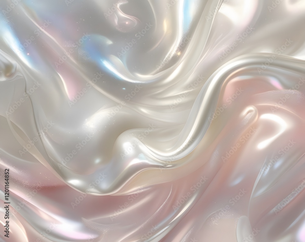 Obraz premium Creamy white, blush pink, and silver tones with swirling mists and iridescent highlights, evoking the delicate beauty of pearls.
