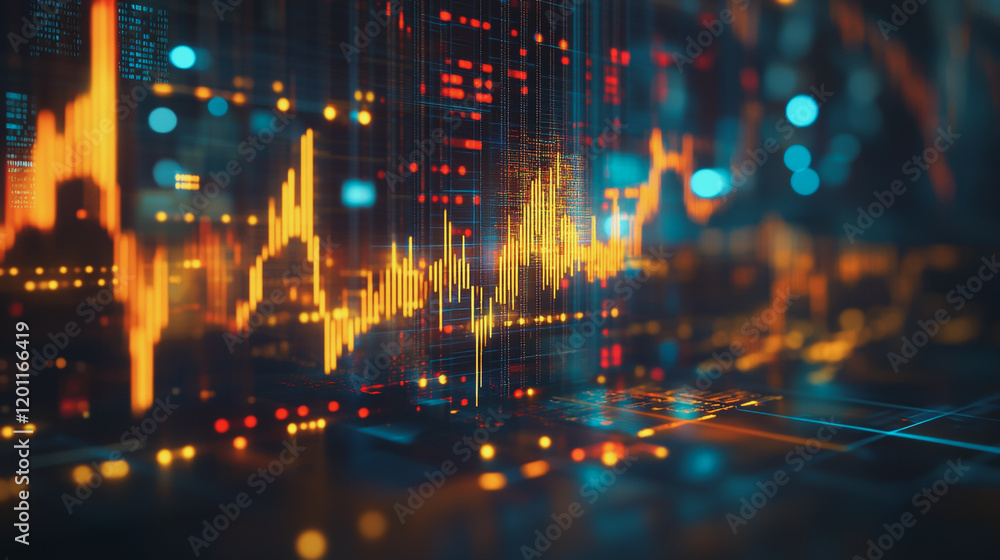Fototapeta premium Abstract business Financial charts show a significant increase in profits in the stock market.This is driven by higher interest rates and continued growth. In the innovation world network of financial