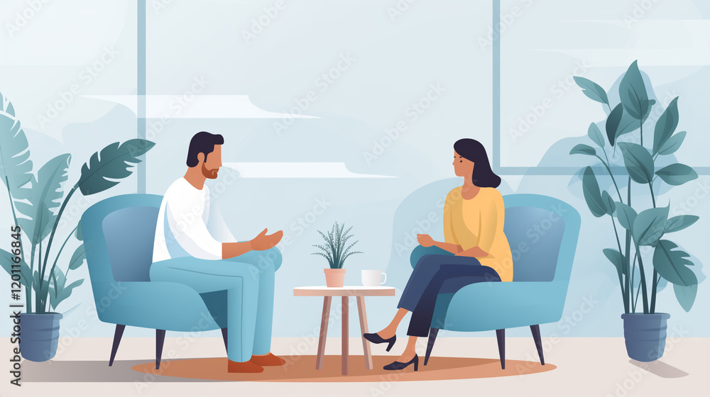 custom made wallpaper toronto digitalTwo individuals engaged in a conversation in a cozy indoor space surrounded by plants during daytime