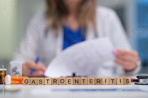 Fotografie A medical professional is reviewing key documents on gastroenteritis treatment a